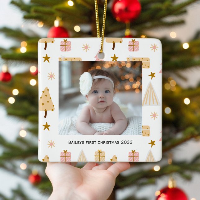 Festive babys första foto Julgran Ornament (christmas gifts babys first christmas tree ornament , minimal editable , special keepsake )