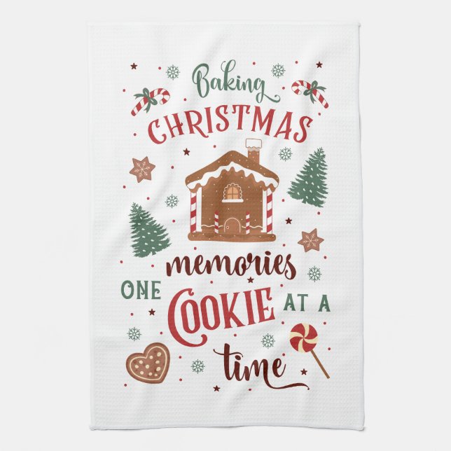 Festive baking cookie-minnen ord art kökshandduk (Vertikal)
