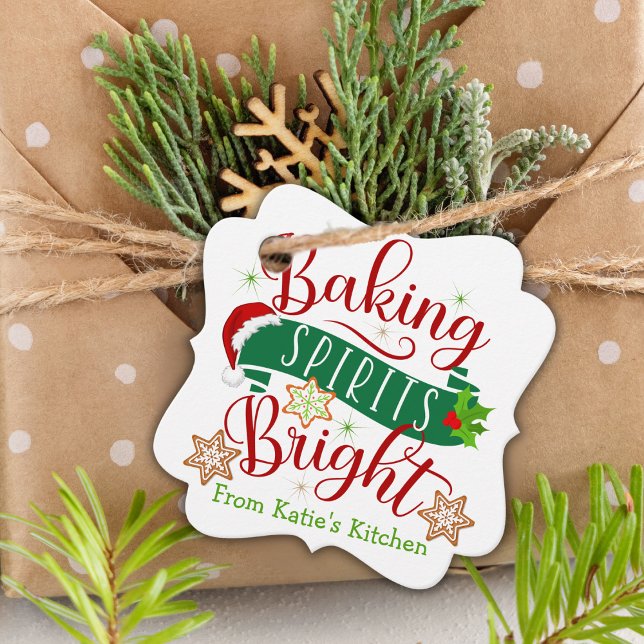 Festive Baking Spirits Bright Anpassningsbar Jul Gåvor Etiketter (Festive Baking Spirits Bright Custom Christmas Favor Tags.  Just add your name and a special message)