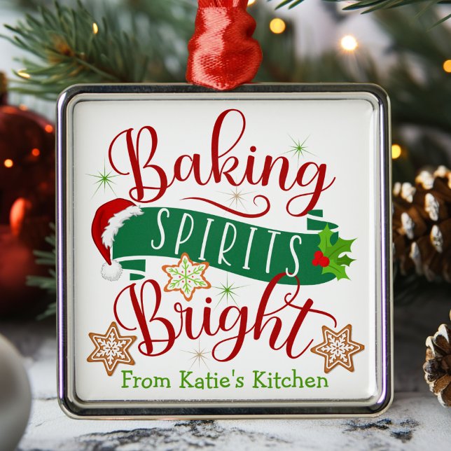 Festive Baking Spirits Bright Anpassningsbar Jul Julgransprydnad Metall (Festive Baking Spirits Bright Custom Christmas Metal Ornament)