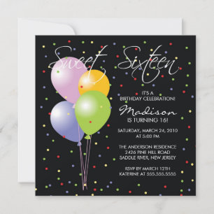 Festive Ballons Sweet sixteen Birthday Inledning Inbjudningar