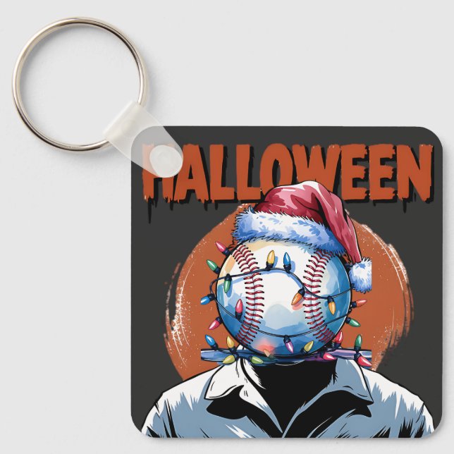 Festive Baseball: Halloween möter jul Nyckelring (Framsida)