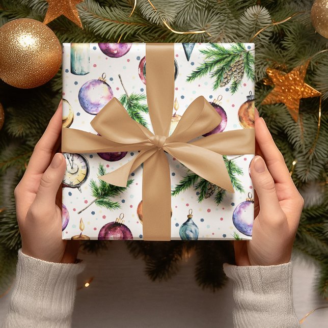 Festive Bauble Watercolor jul Presentpapper (Skapare uppladdad)