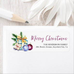 Festive Bauble Watercolor-Returadress Returadress Etikett