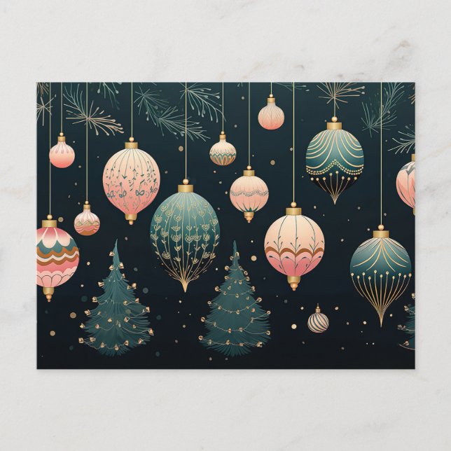 Festive Baubles-julhälsningskort Vykort (Framsida)