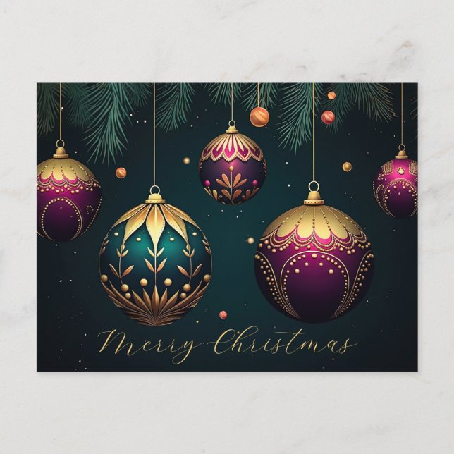 Festive Baubles-julhälsningskort Vykort (Framsida)
