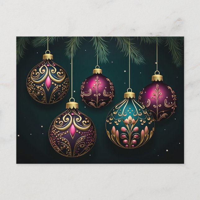 Festive Baubles-julhälsningskort Vykort (Framsida)