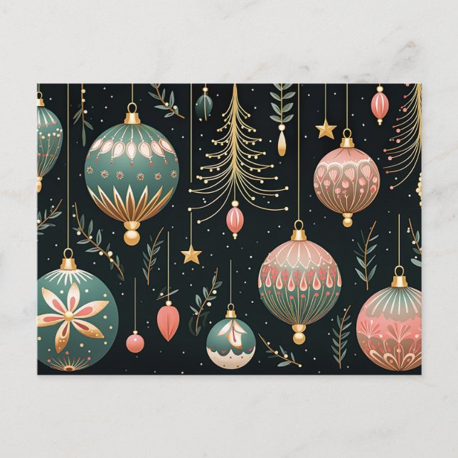 Festive Baubles-julhälsningskort Vykort (Framsida)