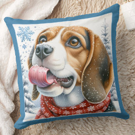 Festive Beagle Hund Snöflingor-juldockan Kudde
