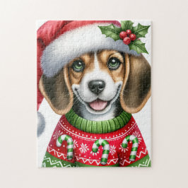 Festive Beagle Santa Hund-julmarionen Pussel
