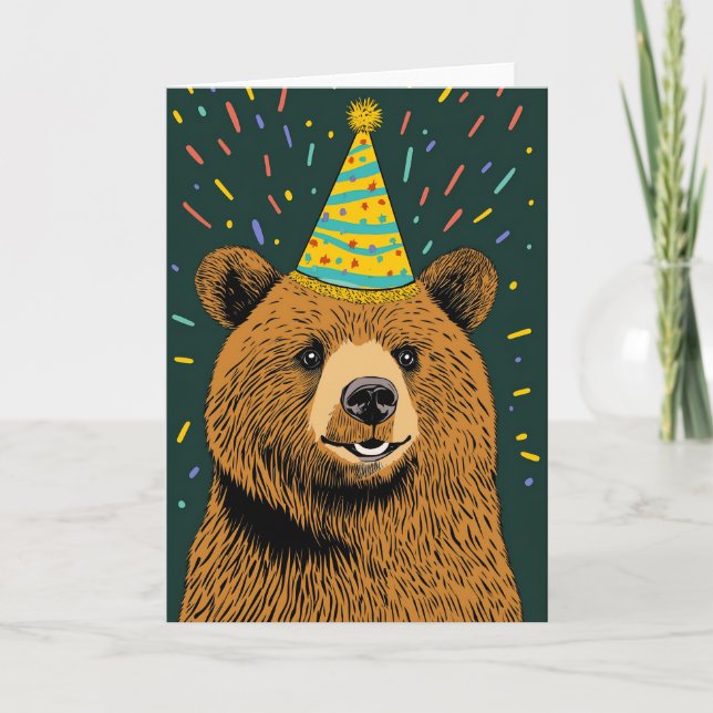 Festive Bear Födelsedagsfest Greeting Card Kort (Framsida)
