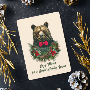 Festive Bear-jul-andedräkt och röd Bowtie Julkort