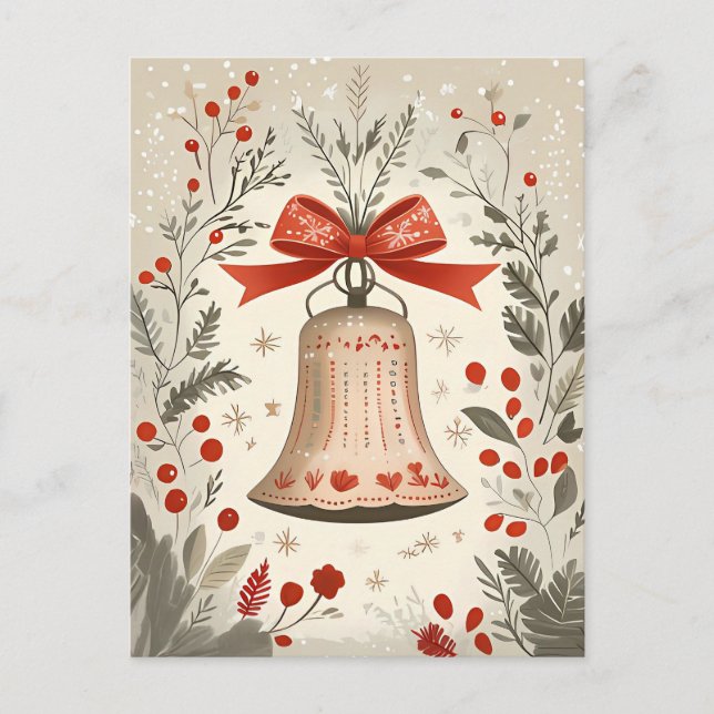 Festive Bell jul Hälsning Vykort (Framsida)