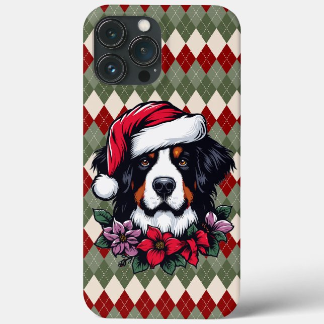 Festive Bernese Hund med Santa Hat och Blommigtar (Baksida)