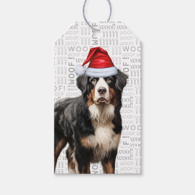 Festive Bernese Mountain Hund Helgdag jul Presentetikett (Framsidan)