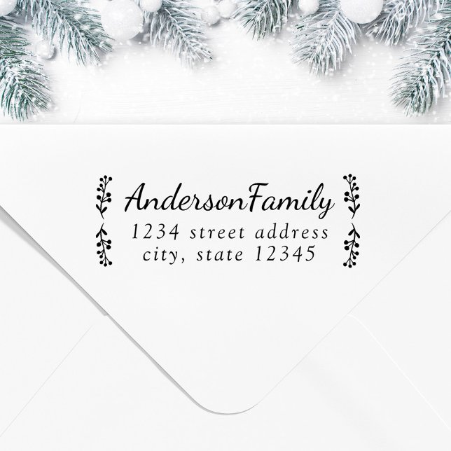 Festive Berry Grenar Family Namn Returadress Självfärgande Stämpel (Skapare uppladdad)