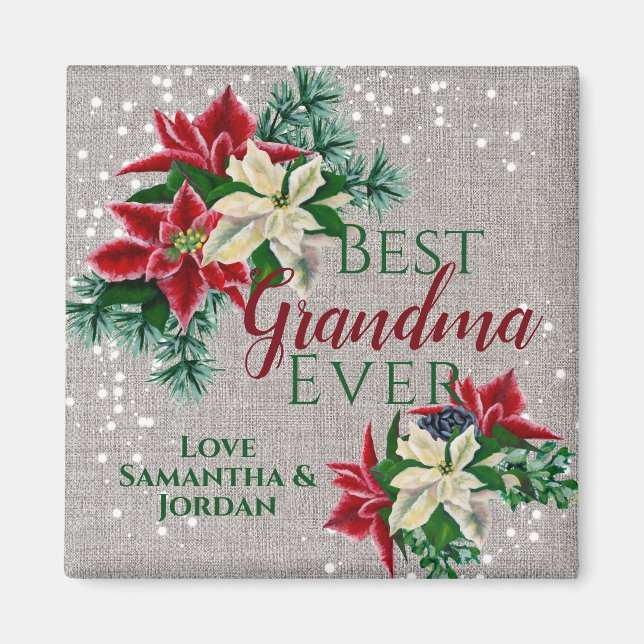 Festive Best Grandma All Blommigt Poinsettia Magnet (Framsidan)