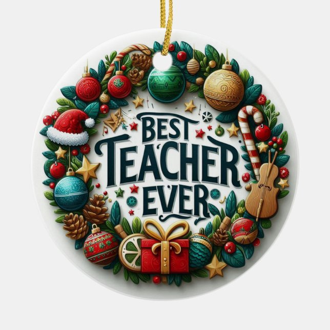 Festive Best Teacher någonsin i jul Julgransprydnad Keramik (Framsidan)