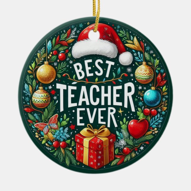 Festive Best Teacher någonsin Julgransprydnad Keramik (Framsidan)