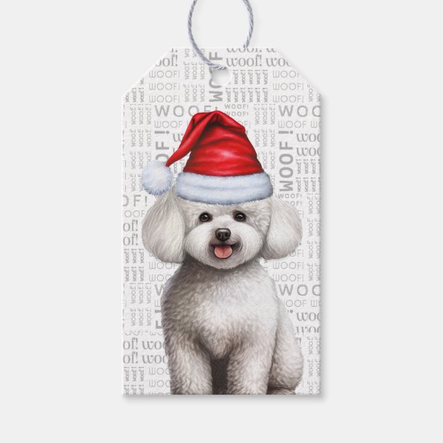 Festive Bichon Frise Hund jul-Helgdag Presentetikett (Framsidan)