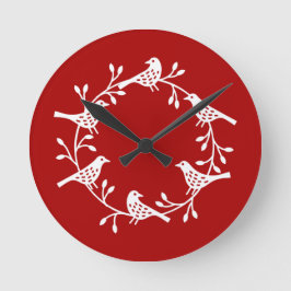 Festive Bird and Flower Scandi Wand Rund Klocka