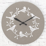 Festive Bird and Flower Scandi Wand Rund Klocka<br><div class="desc">En modern skandinavisk fågel- och blomkrans. Vit på neutralt.</div>