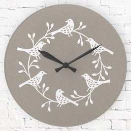 Festive Bird and Flower Scandi Wand Rund Klocka