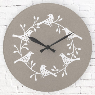 Festive Bird and Flower Scandi Wand Rund Klocka