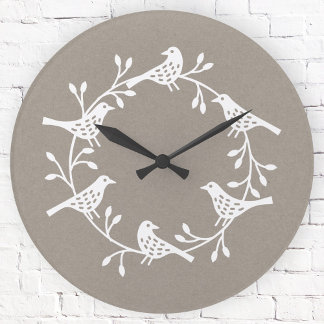 Festive Bird and Flower Scandi Wand Rund Klocka