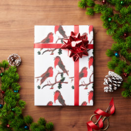 Festive Bird Art Holly Robins Presentpapper