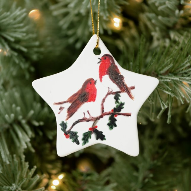 Festive Bird Art, Robin Holly Julgransprydnad Keramik (Träd)