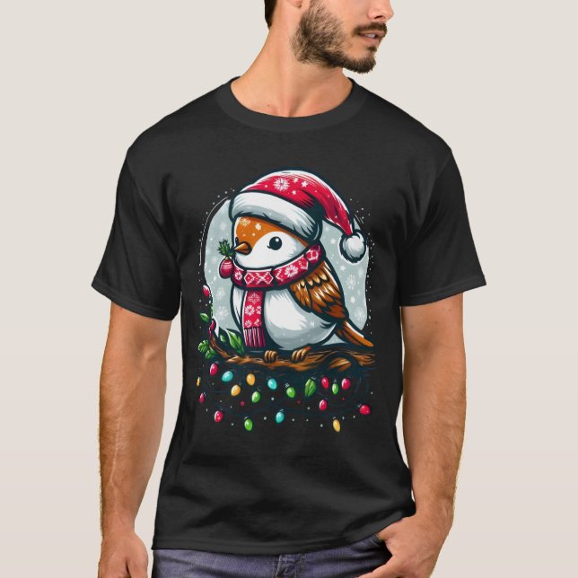 Festive Bird Firar jul T Shirt (Framsida)