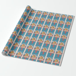 Festive Bird House Helgdag Blue Wrapping Papper Presentpapper