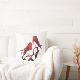 Festive Birds Holly Robins Kudde