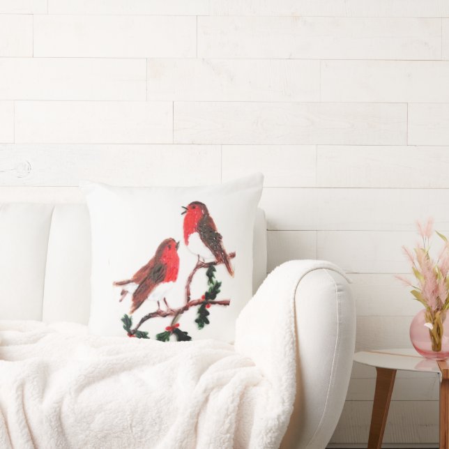 Festive Birds Holly Robins Kudde (Soffa)