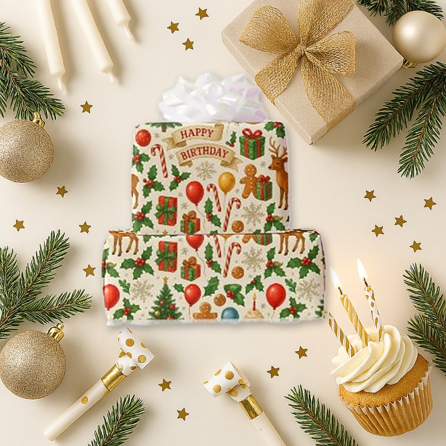Festive Birthday Christmas Presentpapper (Skapare uppladdad)