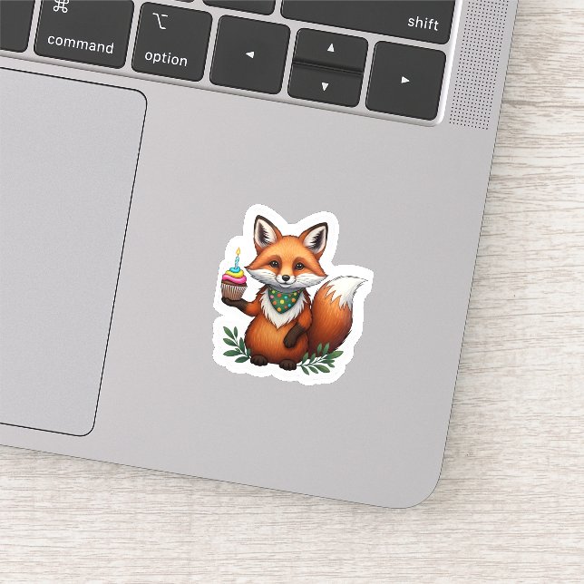 Festive Birthday Fox med Cupkaka Klistermärken (Detalj)