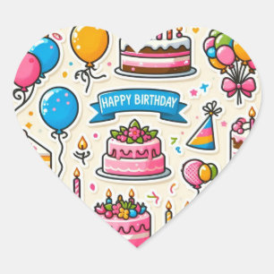 Festive Birthday Sticker Pack" Hjärtformat Klistermärke