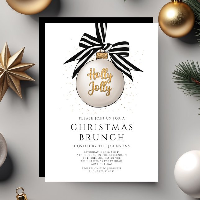 Festive Black and White Guld jul Brunch Inbjudningar (Festive Black And White Gold Christmas Brunch Invitation)