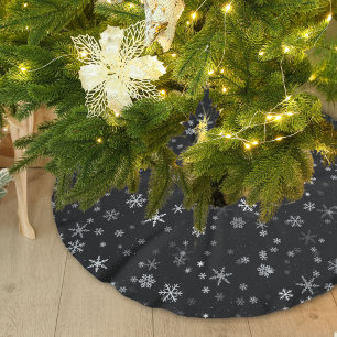 Festive Black and White Snowflake Mönster Julgransmatta Borstad Polyester