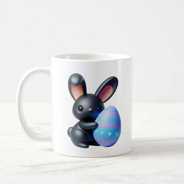 Festive Black Bunny Holding Decorated Egg Kaffemugg (Vänster)