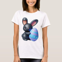 Festive Black Bunny Holding Decorated Egg