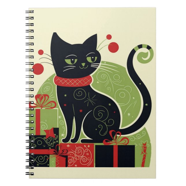 Festive Black Cat Anteckningsbok (Framsidan)