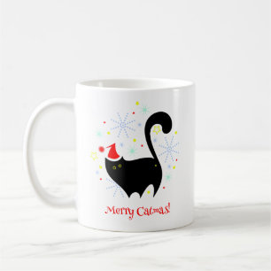 Festive Black Cat i Santa Hat Merry Catmas Kaffemugg