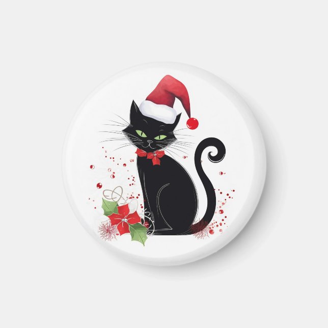 Festive Black Cat Magnet (Framsidan)