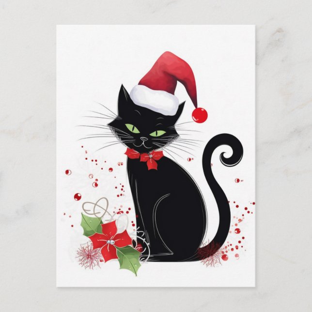 Festive Black Cat Vykort (Framsida)