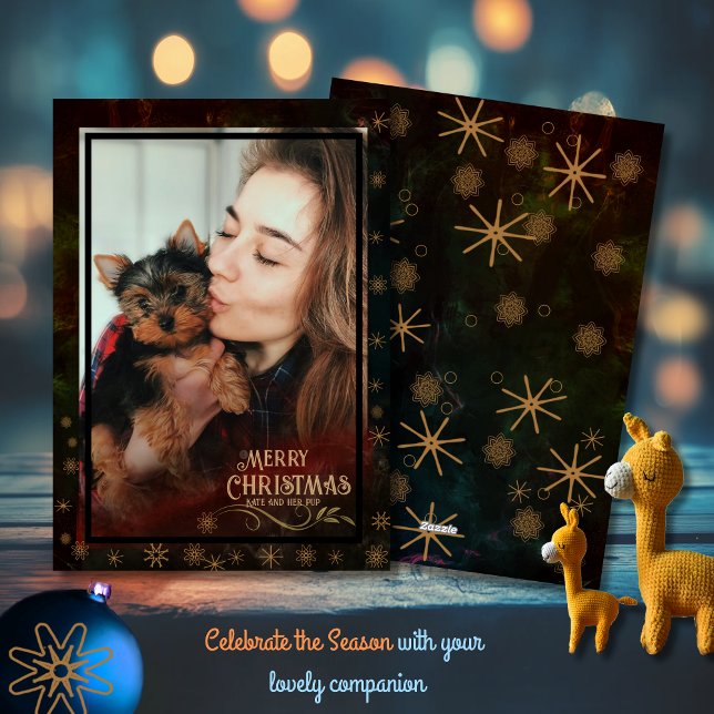 Festive Black Grönt Photo God jul Julkort (Festive Black Green Photo Merry Christmas Holiday Card)