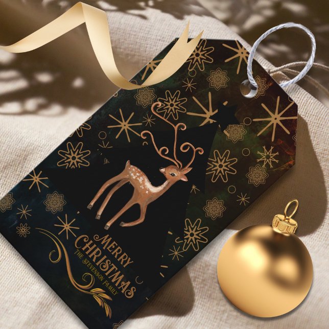 Festive BLACK GULD Hjort jul Presentetikett (Festive BLACK GOLD Deer Christmas Gift Tags)
