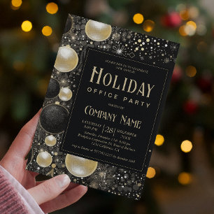 Festive Black Guld Ornaments Helgdag Office Party Inbjudningar