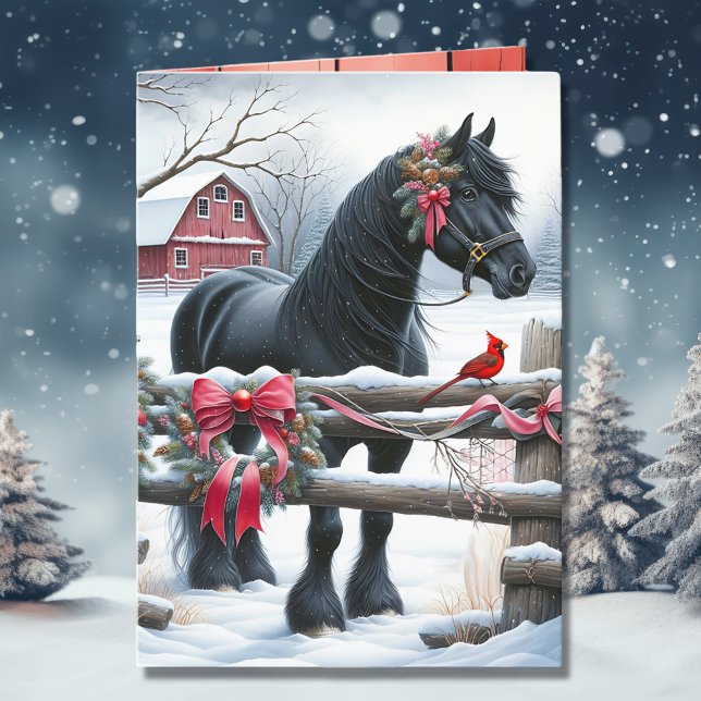 Festive Black Horse och kardinal jul Helgkort (Skapare uppladdad)